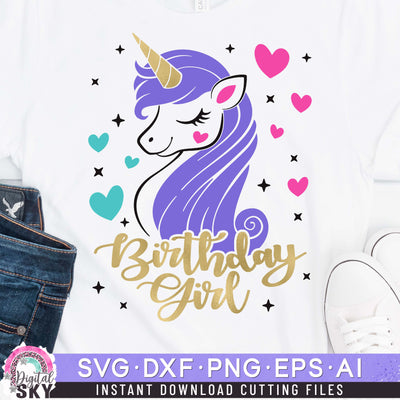 Birthday Girl Unicorn Hearts SVG DXF PNG EPS Cutting Files