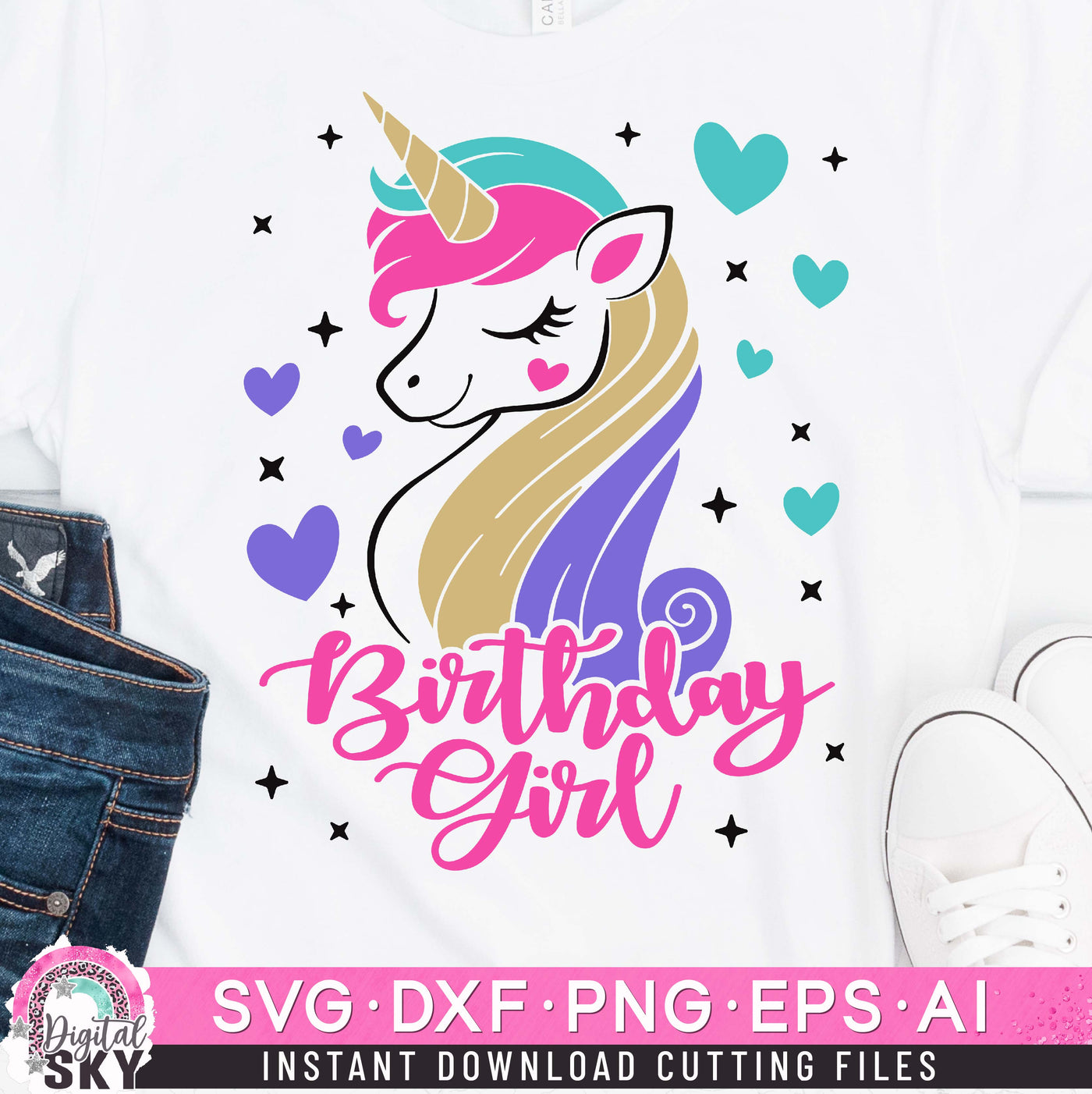 Birthday Girl Unicorn Rainbow SVG DXF PNG EPS Cutting Files