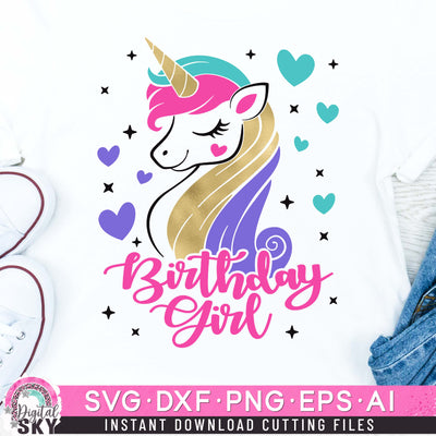 Birthday Girl Unicorn Rainbow SVG DXF PNG EPS Cutting Files
