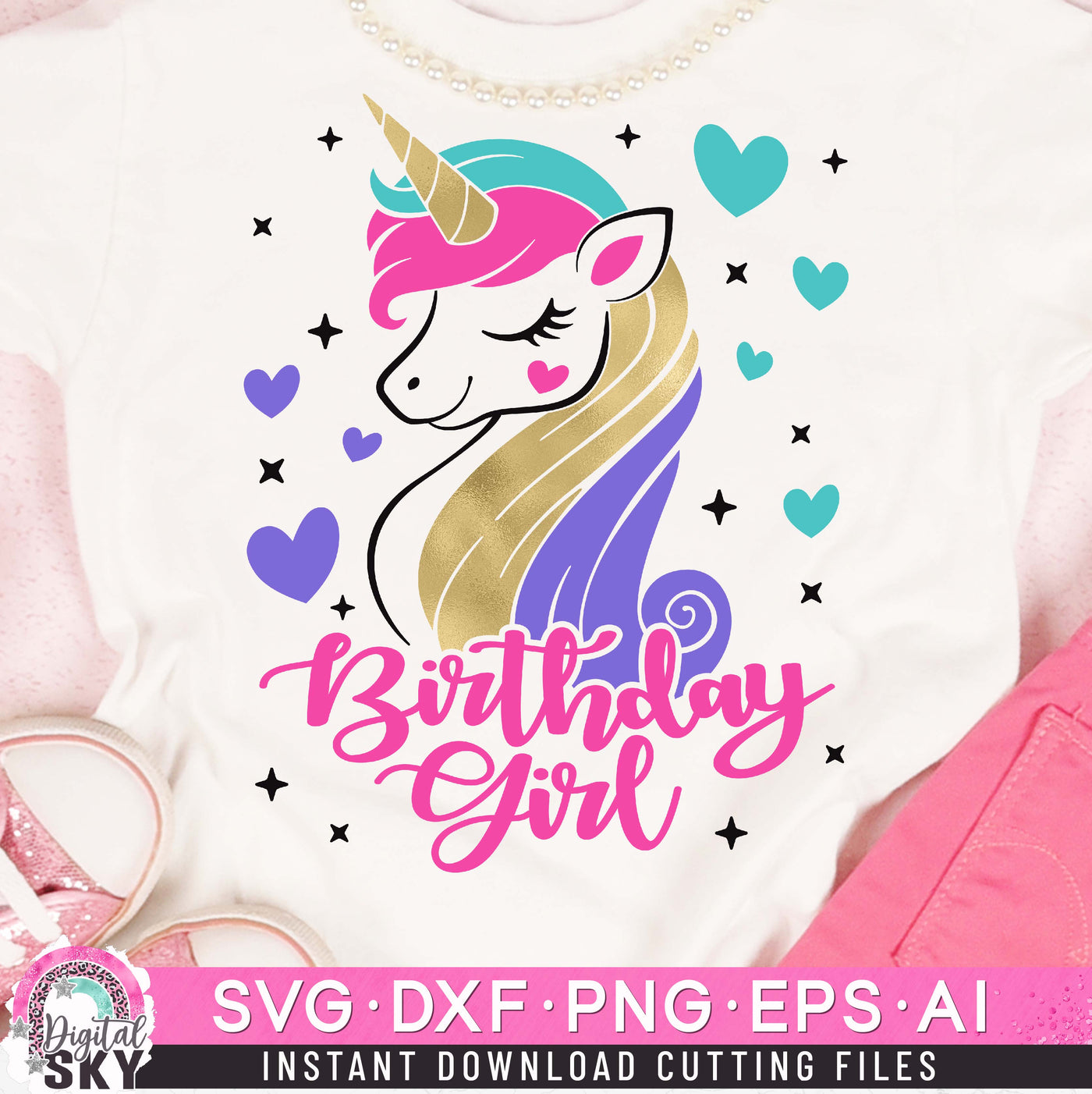 Birthday Girl Unicorn Rainbow SVG DXF PNG EPS Cutting Files