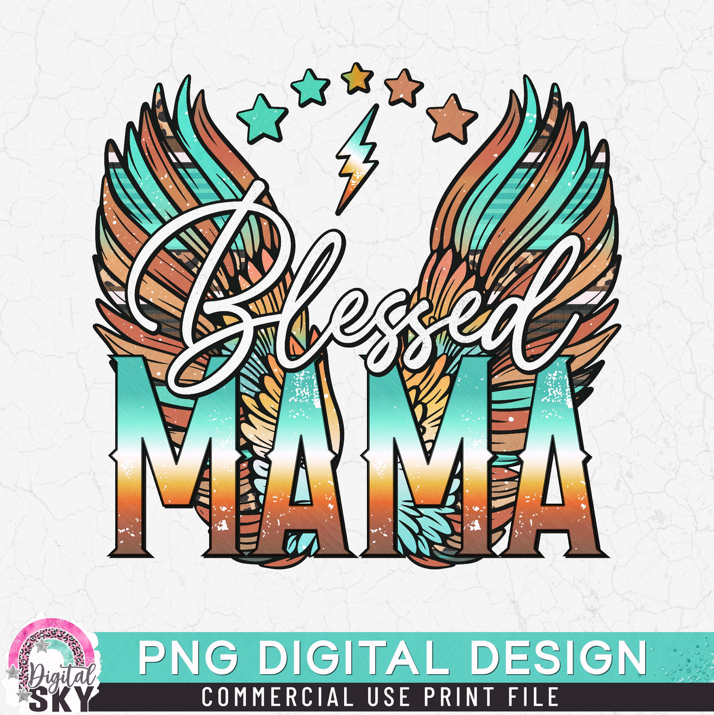 Blessed Mama Wings Country PNG Print File for Sublimation or Print