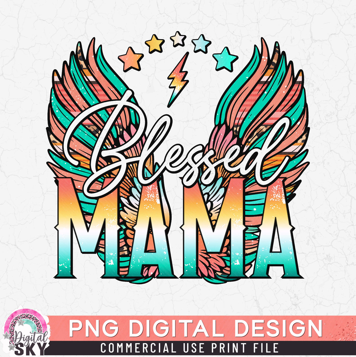 Blessed Mama Wings Country PNG Print File for Sublimation or Print