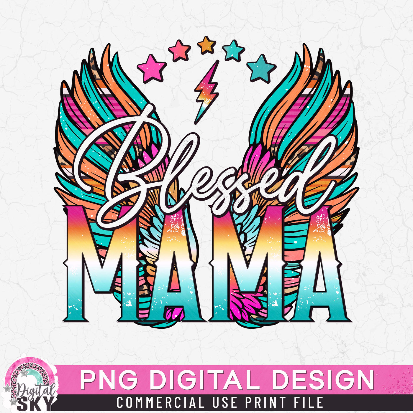 Blessed Mama Wings Country PNG Print File for Sublimation or Print