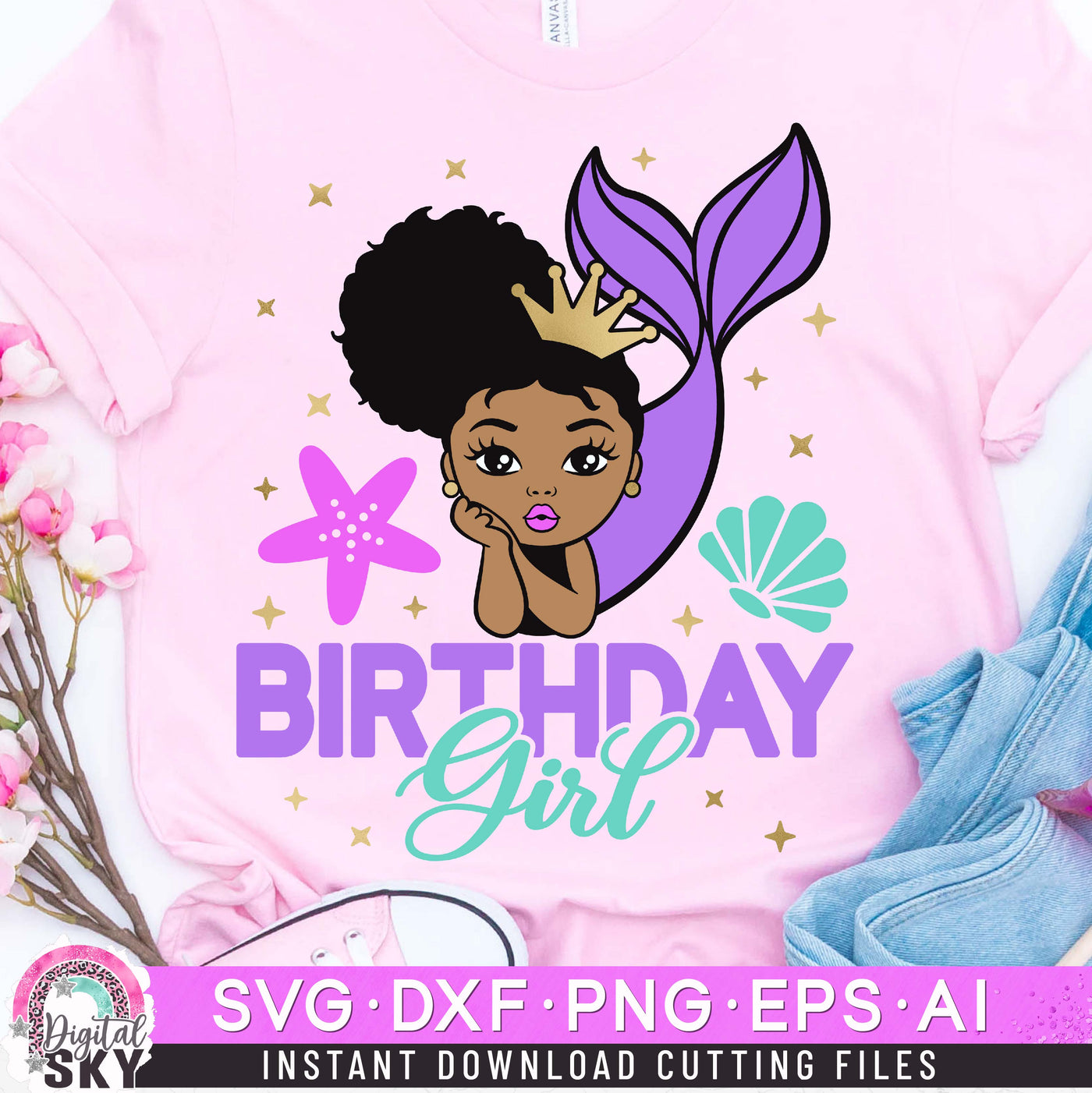 Birthday Girl Mermaid SVG DXF PNG EPS Cutting Files