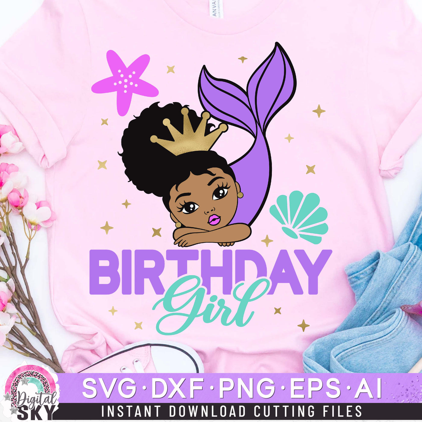 Birthday Girl Mermaid SVG DXF PNG EPS Cutting Files