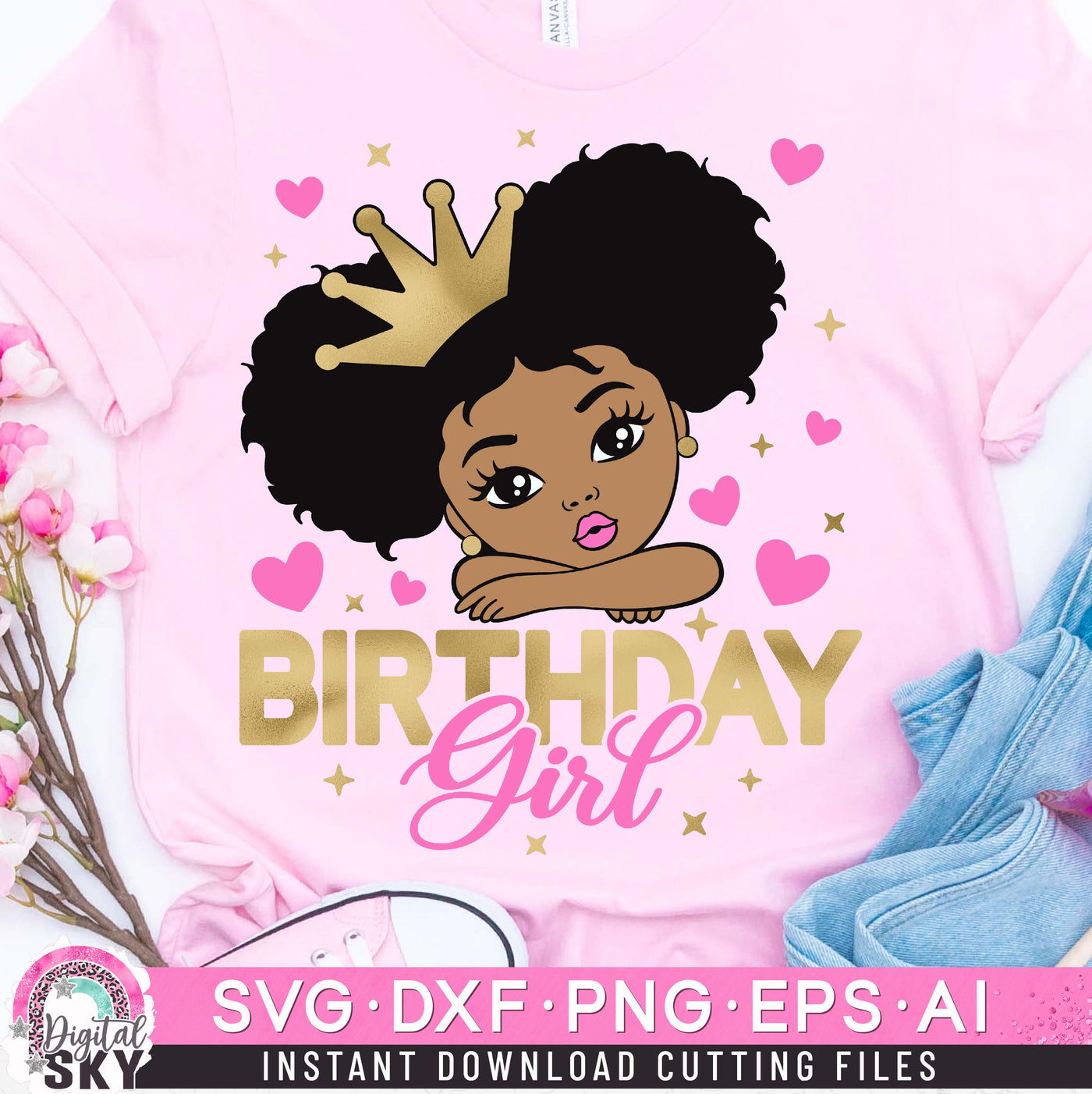 Birthday Girl Afro Puff Princess SVG DXF PNG EPS Cutting Files