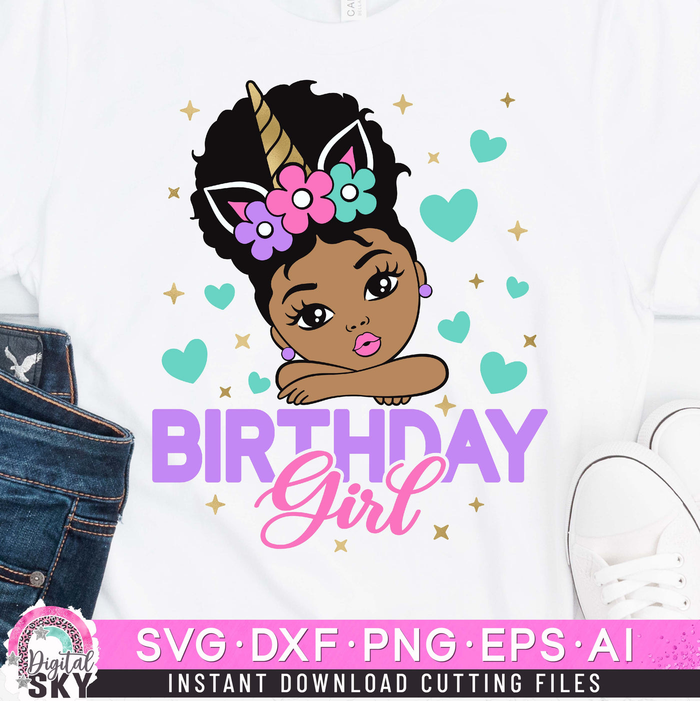 Birthday Girl Unicorn Afro Puff SVG DXF PNG EPS Cutting Files