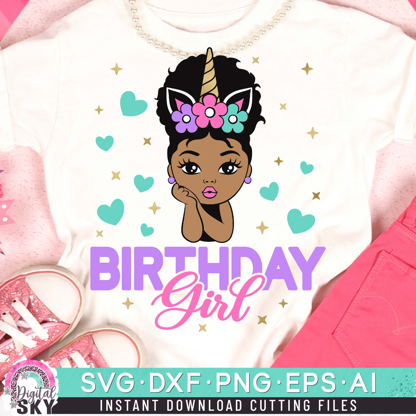 Birthday Girl Unicorn Afro Puff SVG DXF PNG EPS Cutting Files