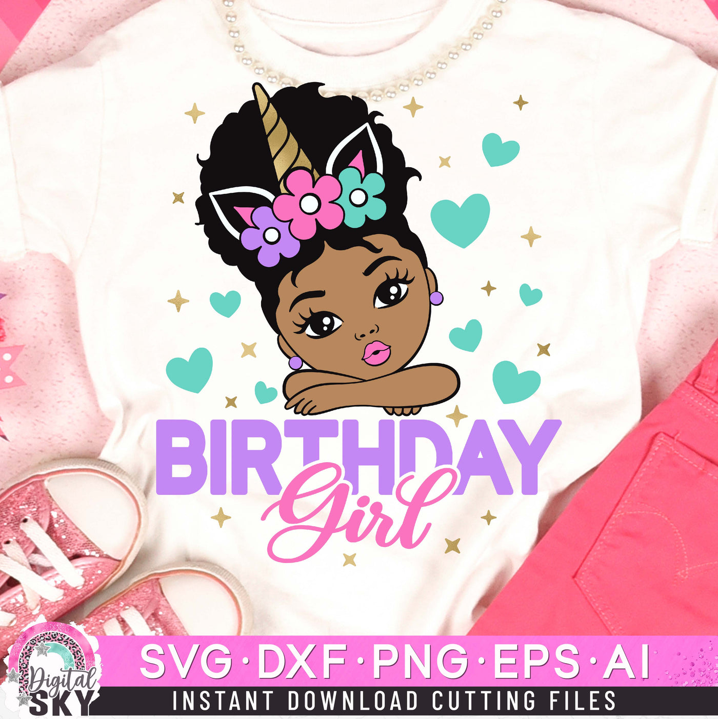 Birthday Girl Unicorn Afro Puff SVG DXF PNG EPS Cutting Files