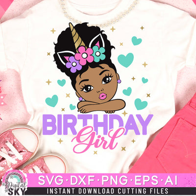 Birthday Girl Unicorn Afro Puff SVG DXF PNG EPS Cutting Files