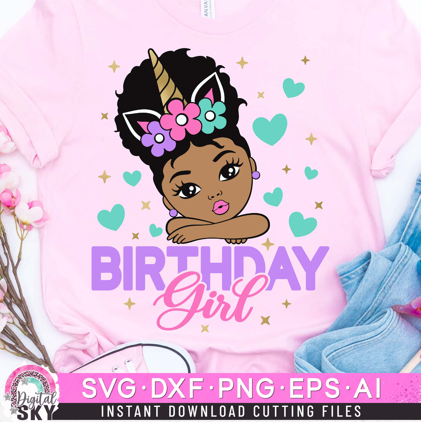 Birthday Girl Unicorn Afro Puff SVG DXF PNG EPS Cutting Files