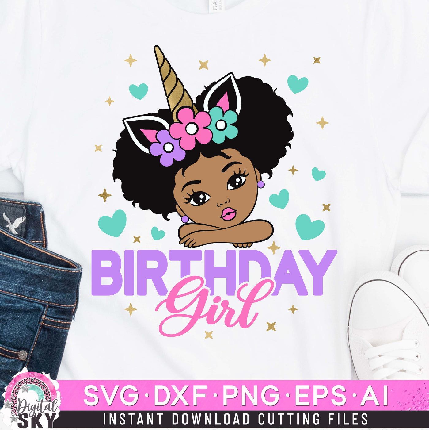 Birthday Girl Unicorn Afro Puff SVG DXF PNG EPS Cutting Files