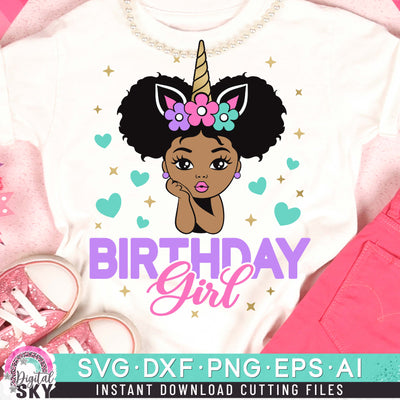 Birthday Girl Unicorn Afro Puff SVG DXF PNG EPS Cutting Files