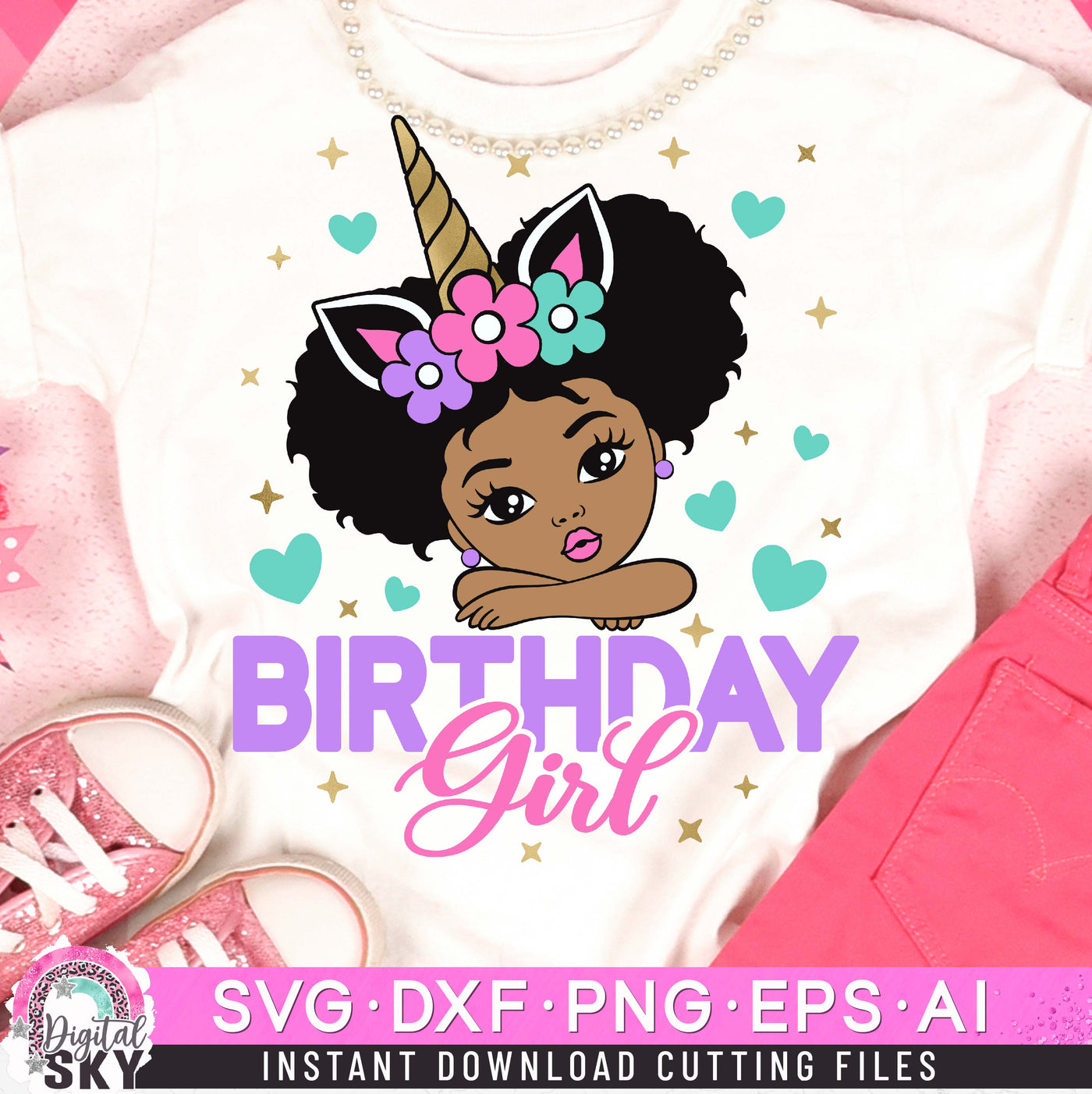 Birthday Girl Unicorn Afro Puff SVG DXF PNG EPS Cutting Files