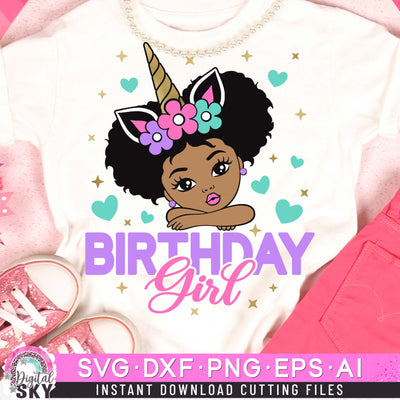 Birthday Girl Unicorn Afro Puff SVG DXF PNG EPS Cutting Files