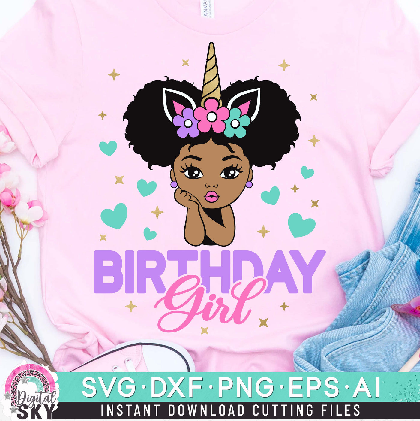 Birthday Girl Unicorn Afro Puff SVG DXF PNG EPS Cutting Files