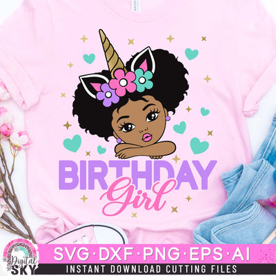 Birthday Girl Unicorn Afro Puff SVG DXF PNG EPS Cutting Files