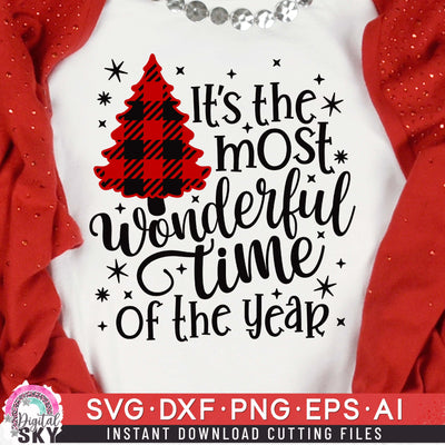 Most Wonderful Time Plaid Tree SVG DXF PNG EPS Cutting Files